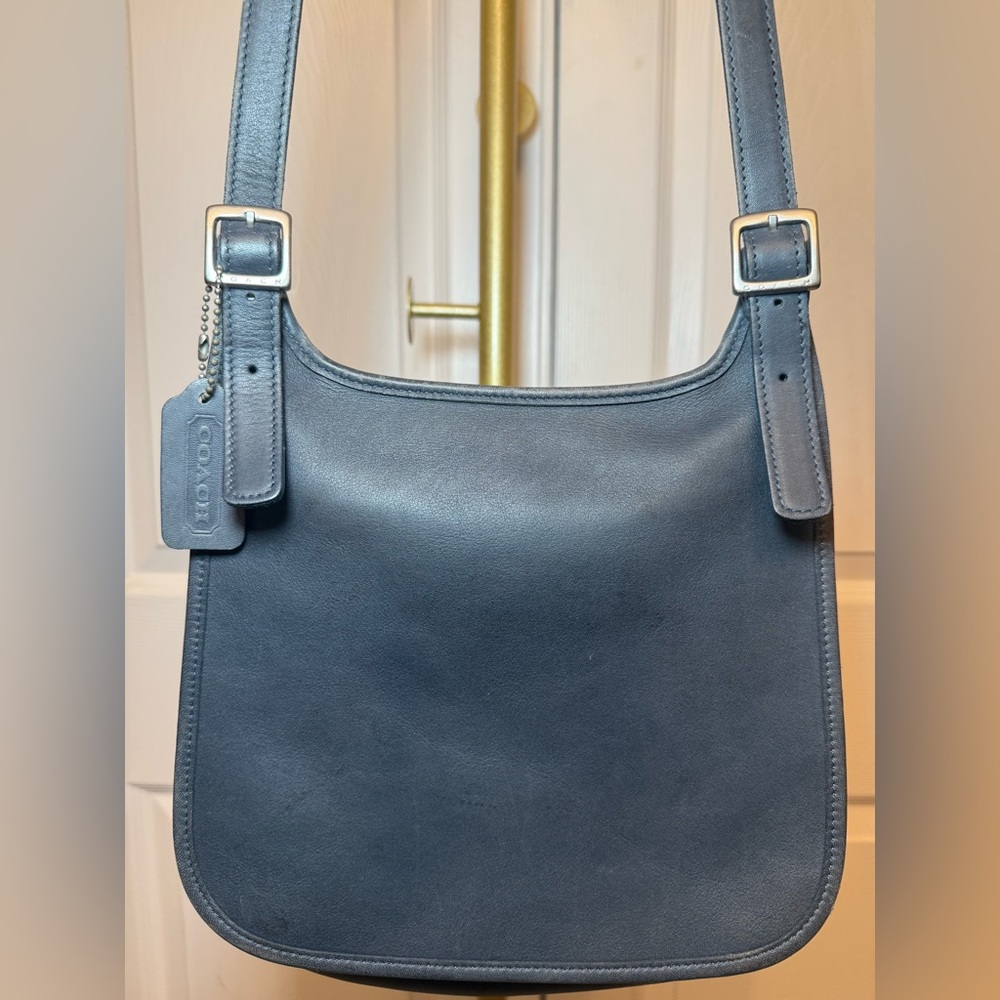 2001 Vintage Coach Slim Hippie Flap CB with Hang Tag, Navy, Soft Leather